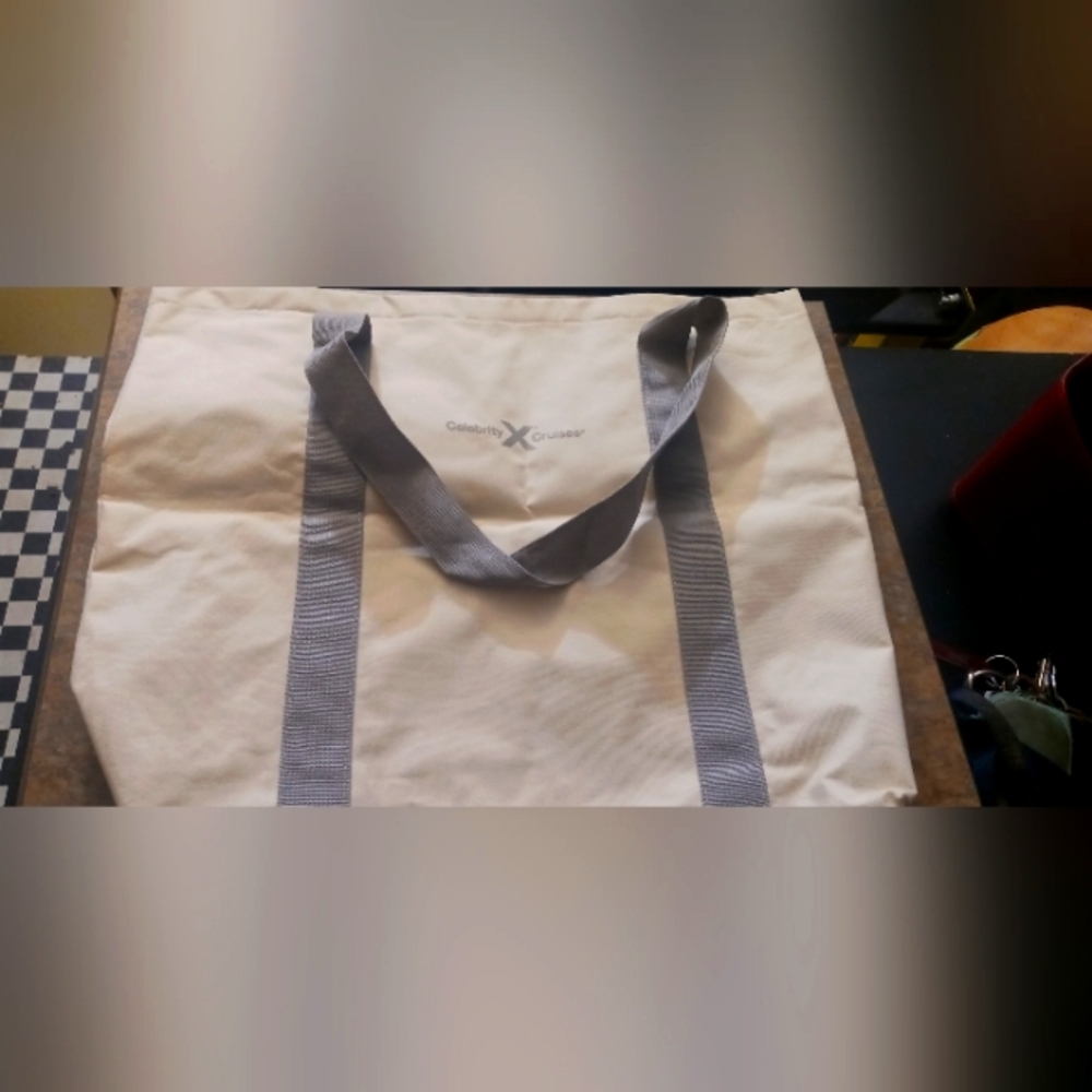 Canvas Tote Bag with Gray Straps -